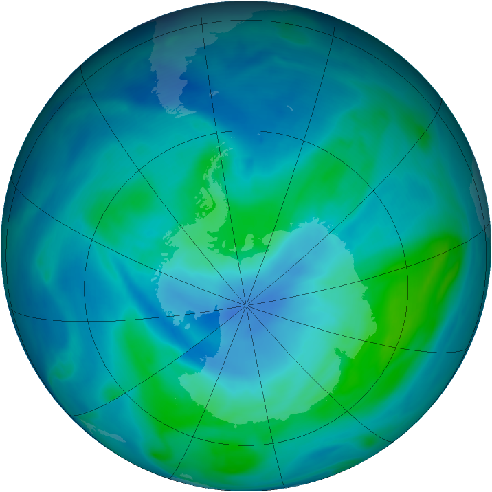 Antarctic ozone map for 15 February 2005